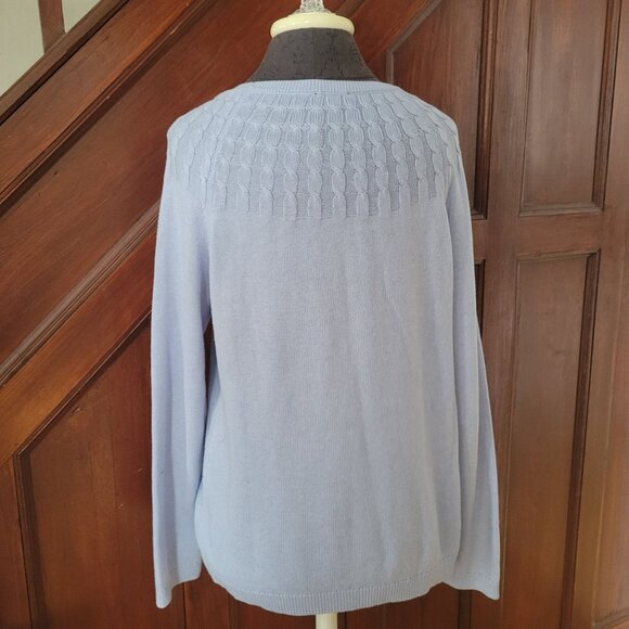 Talbots Womens Light Blue Cable Knit Sweater Size L Cotton Blend - Picture 2 of 6
